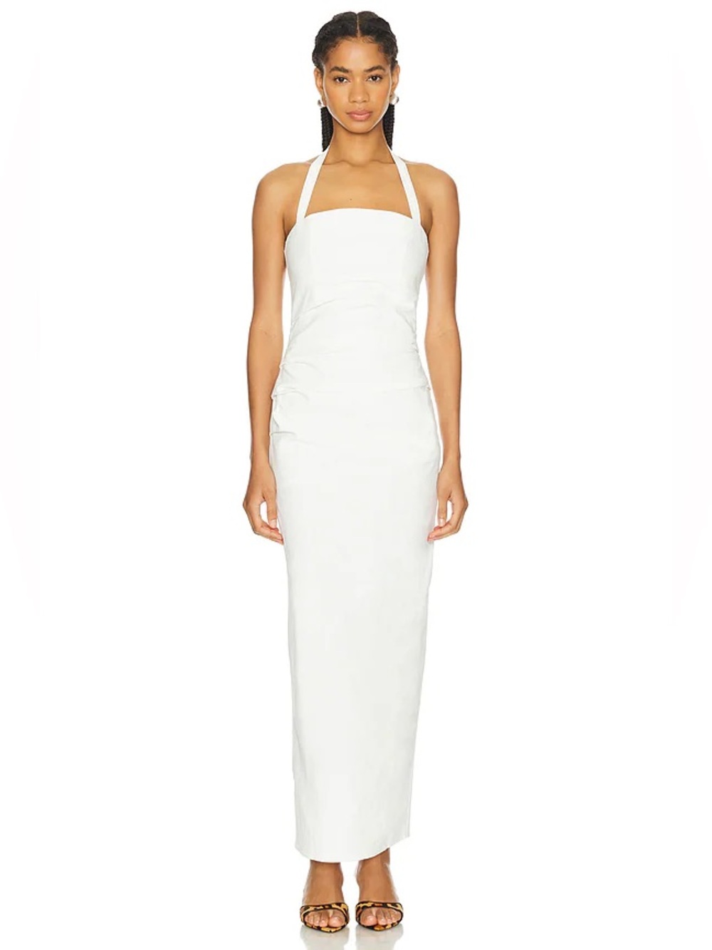 NWT Lioness Ivory Ruched Maxi Dress Strappy Open Back AU 8